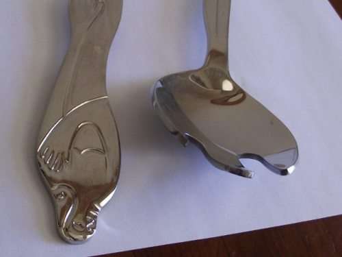 STUNNING CARROL BOYES 18/8 STAINLESS STEEL WOMAN MAN DESIGN SALAD SERVERS