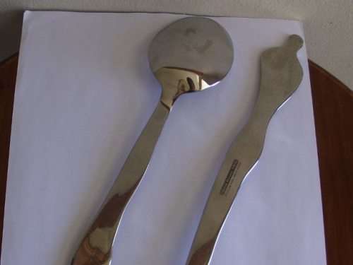 STUNNING CARROL BOYES 18/8 STAINLESS STEEL WOMAN MAN DESIGN SALAD SERVERS