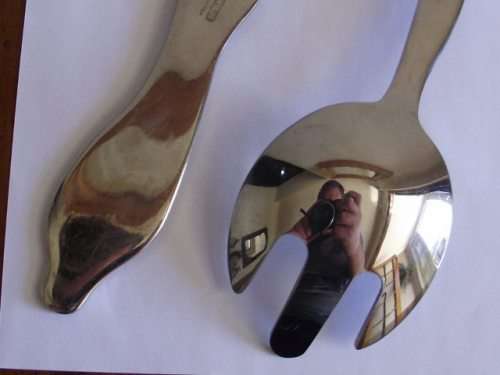STUNNING CARROL BOYES 18/8 STAINLESS STEEL WOMAN MAN DESIGN SALAD SERVERS