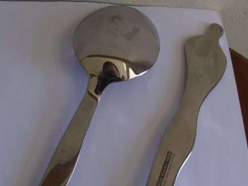 STUNNING CARROL BOYES 18/8 STAINLESS STEEL WOMAN MAN DESIGN SALAD SERVERS