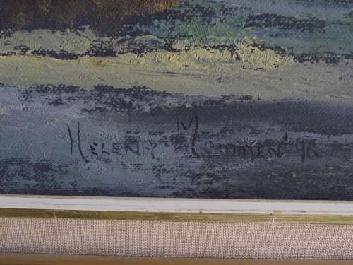 Large Helena Mommen Country Mountain Scene Signed Oil on Board Framed Signed and Dated 96