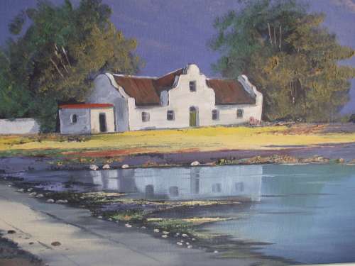 Large Helena Mommen Country Mountain Scene Signed Oil on Board Framed Signed and Dated 96