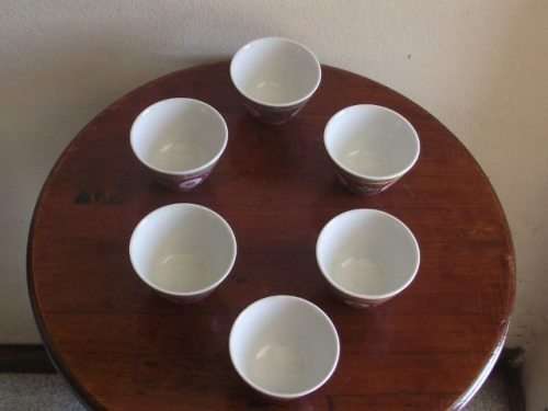 6 X VINTAGE ORIENTAL RED ENAMEL HAND PAINTED CUPS