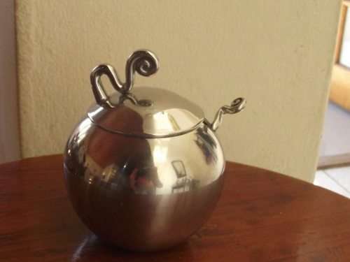 LOVELY CARROL BOYES SUGAR BOWL AND MATCHING SPOON-WAVE DESIGN
