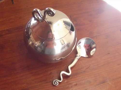 LOVELY CARROL BOYES SUGAR BOWL AND MATCHING SPOON-WAVE DESIGN