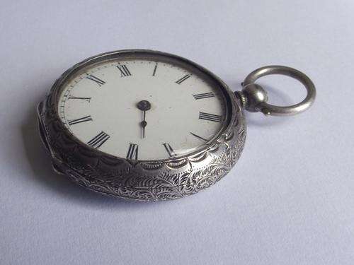 AMAZING CONTINENTAL 935 SILVER POCKET WATCH, WITH BEAUTIFULLY ENGRAVED DETAIL. MAKER ANDRE MATHEY.