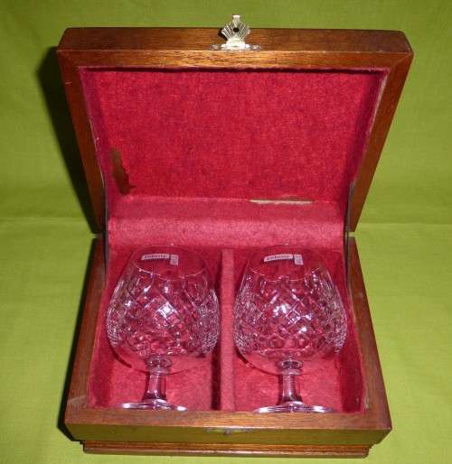 CRYSTAL BRANDY SNIFTERS!!! In Solid Wood Box