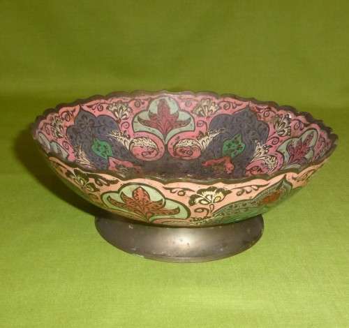 550g's SOLID BRASS!!! Pedestal Bowl Etched and Painted