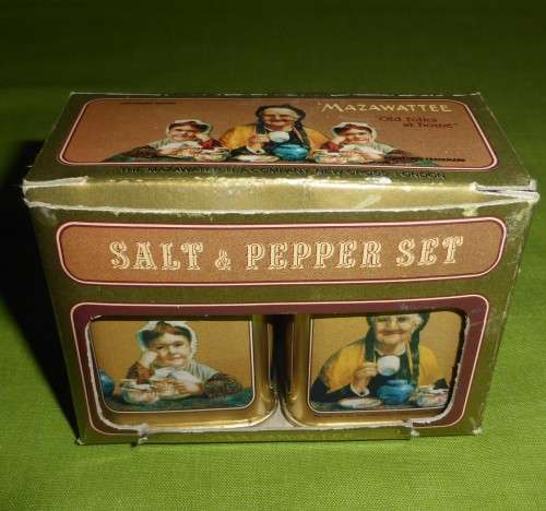 MAZAWATTEE!!! Tin Salt and Pepper Shakers
