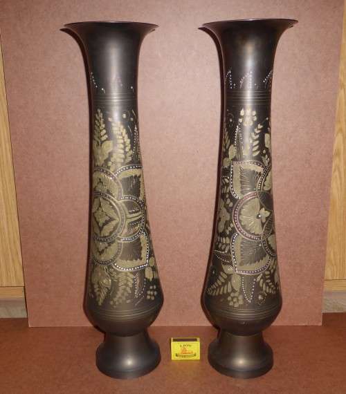 BRASS VASES!!! Pair of Brass Vases with Bronze Finish (59cm High)