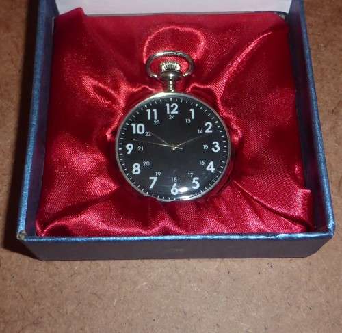 BOXED QUARTZ POCKET WATCH!!! Silver in Colour with Black Face, Perfect Working Condition!