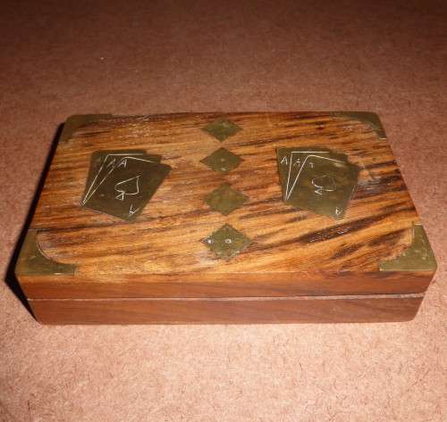 WOOD AND BRASS!!! Games Box with Cards and 5x Wooden and Brass Dice