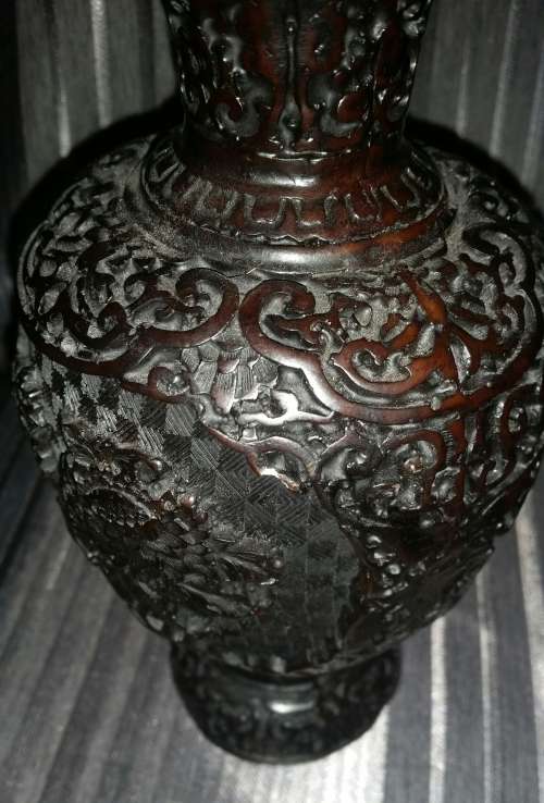 PAIR OF CINNABAR VASES!!! Very Dark Brown, from Thailand!