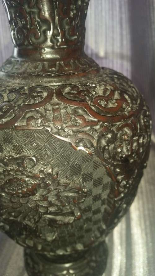 PAIR OF CINNABAR VASES!!! Very Dark Brown, from Thailand!