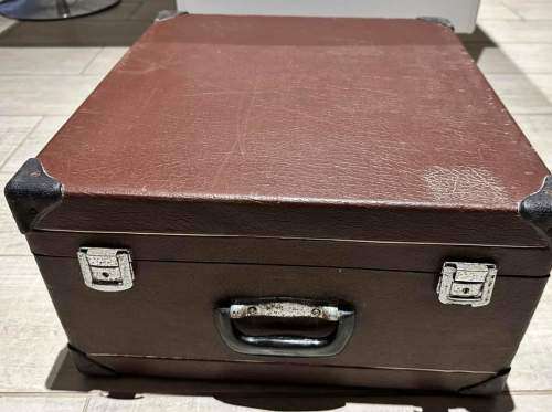 Vintage PARROT Piano Base Accordion (Pearl Red `Marble` Casework) in a Brown Carry Case