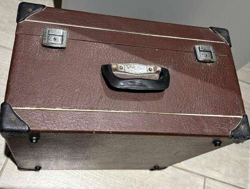 Vintage PARROT Piano Base Accordion (Pearl Red `Marble` Casework) in a Brown Carry Case