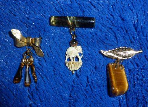 3x Vintage TIGER'S EYE Brooches (One bid for all)