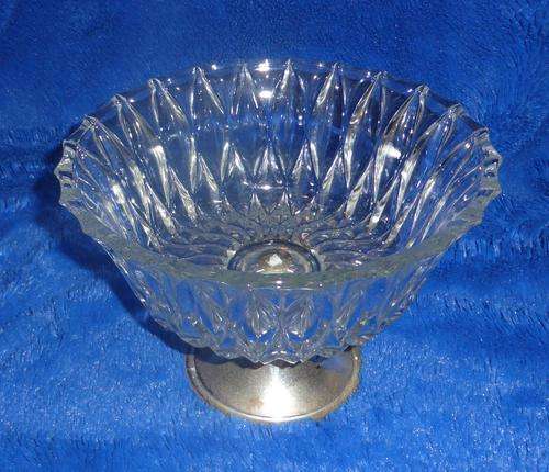 Thick Cut Glass Fruit Bowl on Metal Stand