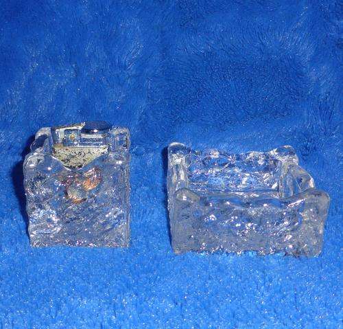 Matching Pair of Vintage Frosted Glass "Ice-Cube" Ashtray and Table Lighter 870g!