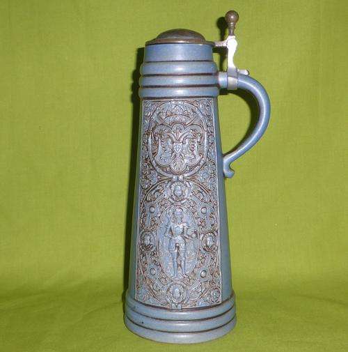 LARGE! Antique "GERZ West Germany" Blue Beer Stein with Pewter Lid