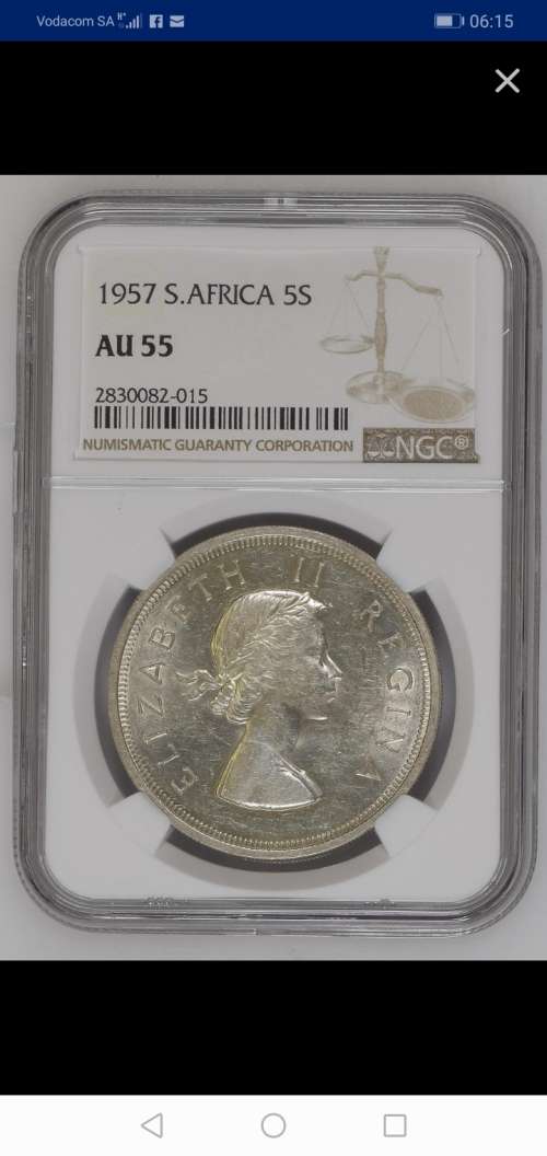 !!!!! STARTING AT SILVER PRICE!!!!1957 5 SHILLING AU 55 HARD TO FIND  !!!!