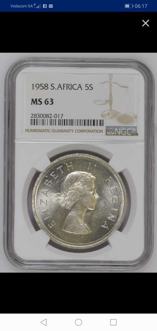 !!!!! STARTING AT SILVER PRICE!!!!1958 5 SHILLING MS 63 HARD TO FIND IN MS !!!!