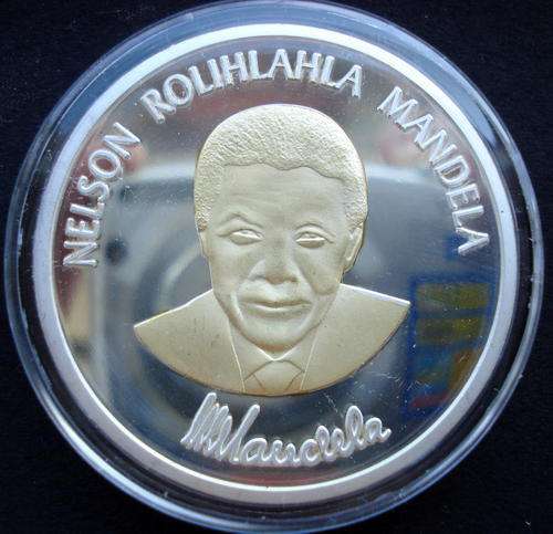 1oz. NELSON MANDELA,ROBBEN ISLAND SILVER/ GOLD CLAD COIN!!!!!