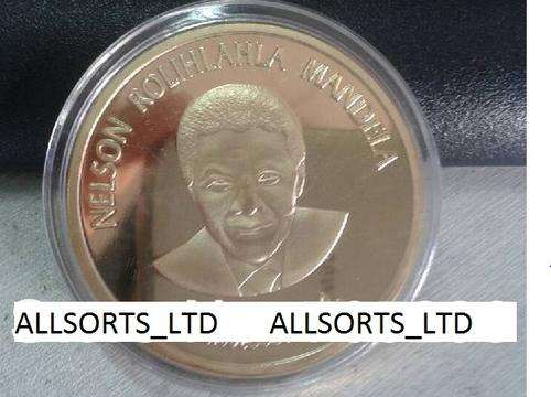 1oz. NELSON MANDELA,ROBBEN ISLAND GOLD CLAD COIN!!!!!