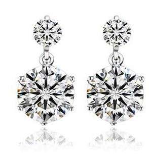 WOWW!!Genuine 925 Sterling Silver Drop Stud Austria Zircon Crystal Earings