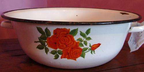 white Enamel Bowl with Red Flower