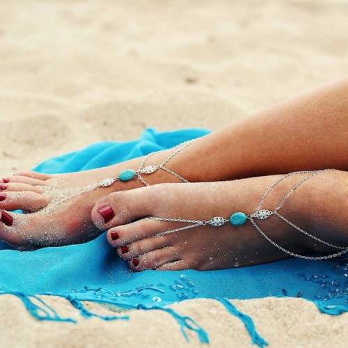 Turquoise barefoot sandal - each
