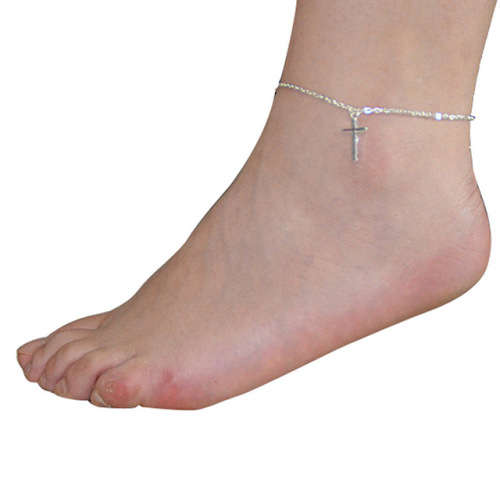 Anklet with cross pendant silver plated