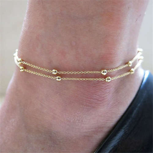 Double chain with ball gold plated anklet
