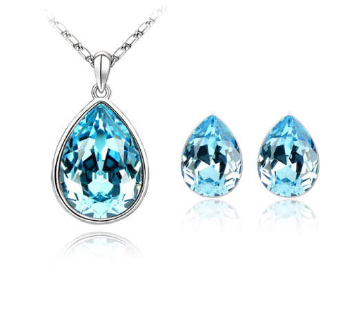Necklace and earrings aquamarine teardrop