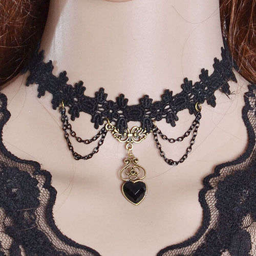 material choker necklace with chain and pendant design