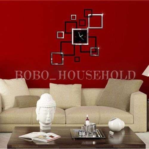 Wall decal black and mirror DIY clock  -------- 14 days to pay!!!