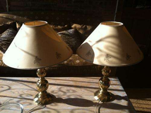 Pair of beautiful heavy Brass Lamps with Wetherley shades