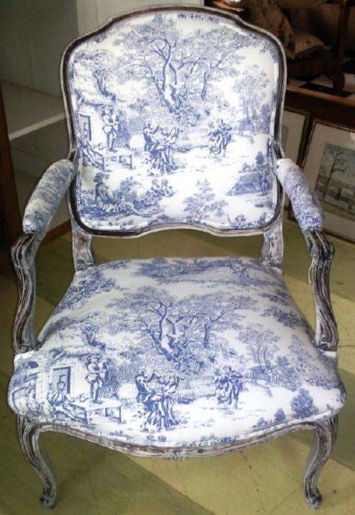 Stunning Louis Style Chair upholstered in Blue Toile