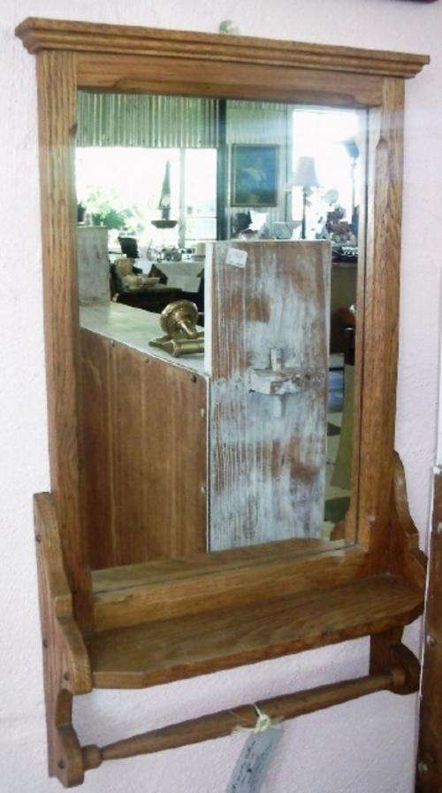 Oak shaving mirror with towel rail