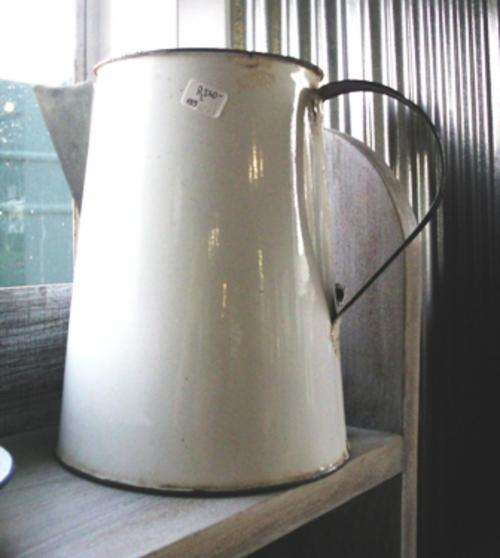 Large Vintage Enamel Jug - white with black spout