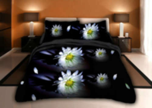 3D Duvet Bedding White Flower with  Blue and Grey  Background 3 Piece