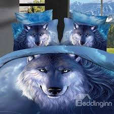 3D Duvet Bedding  Blue & Grey Wolf