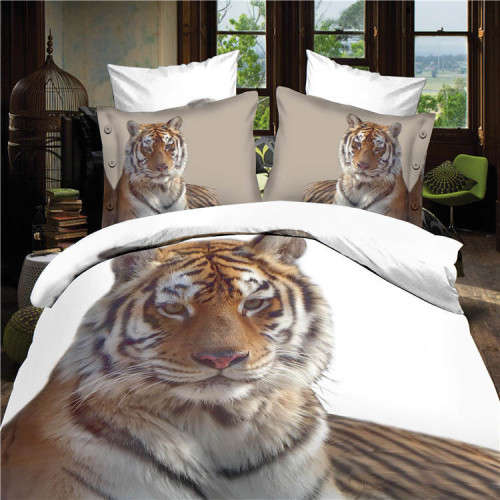 3D Duvet Bedding  White & Brown Tiger