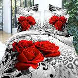 3D Duvet Bedding  Red & Grey Rose