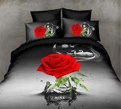 3D Duvet Bedding  Red & Grey Rose