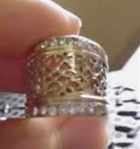 9ct Gold Ring with attached side bands with 7 Sapphires each side