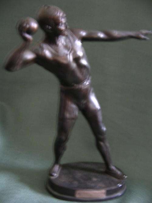 Art Deco Bronzed White Metal Figure of an athlete putting the shot