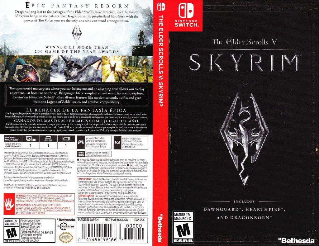 The Elders Scrolls V: Skyrim Nintendo Switch Cartridge Only No Box Or Cover Art Good Condition!