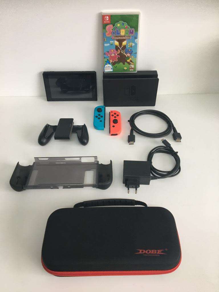 Nintendo Switch V2 Neon Blue/Neon Red Console Boxed Great Condition With Extras & Free Game!