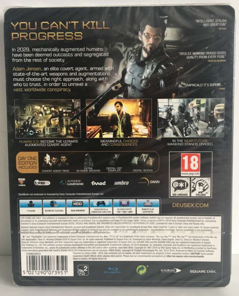 Deus Ex Mankind Divided PS4 Steelbook Edition Brand New Still Sealed!